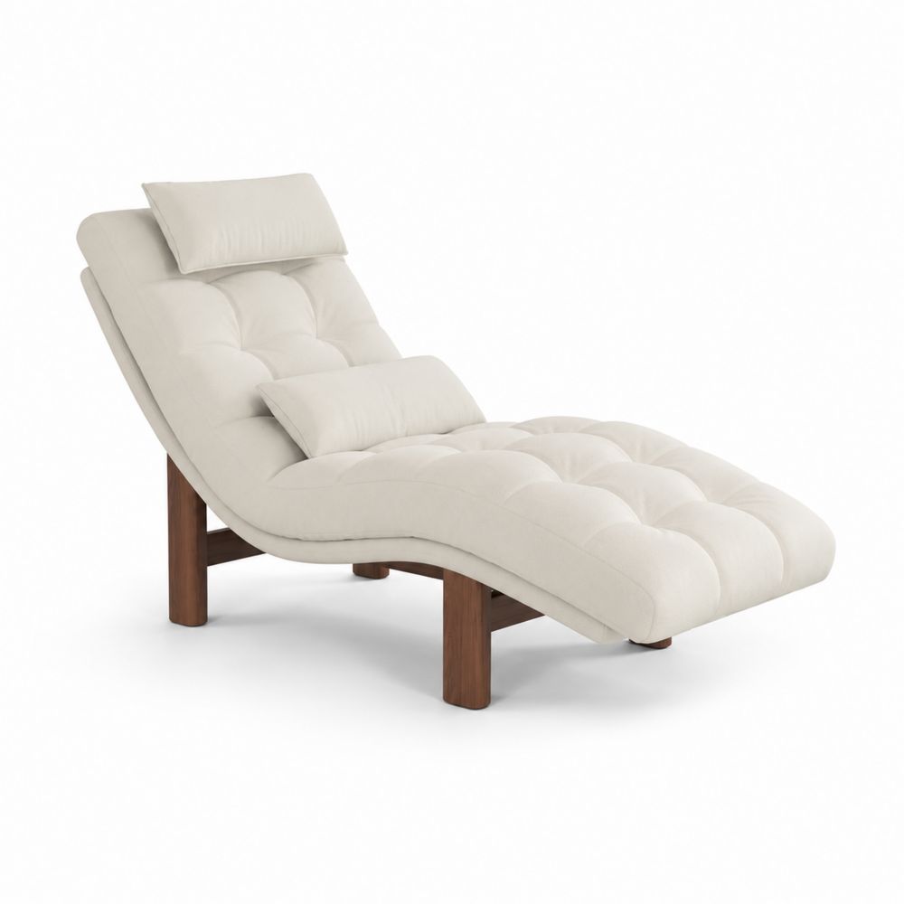 Chaise Longue de Madera y Poliéster Crema
