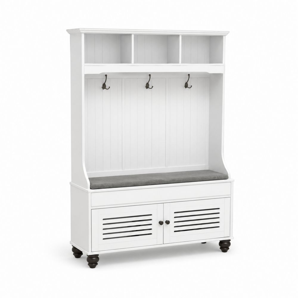 Portemanteau avec Banc de Rangement en MDF et Métal Blanc