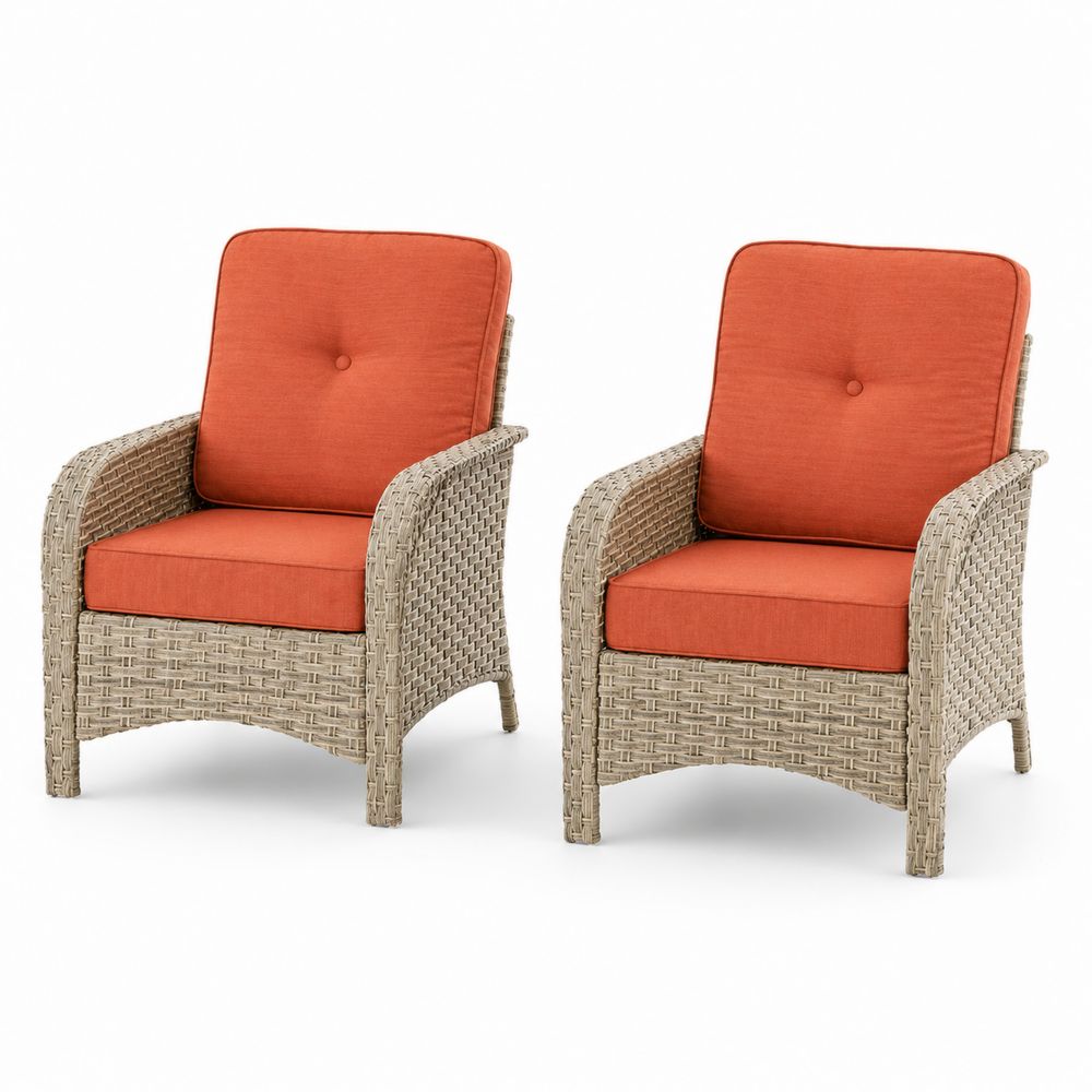 Paire de fauteuils en rotin avec coussins orange
