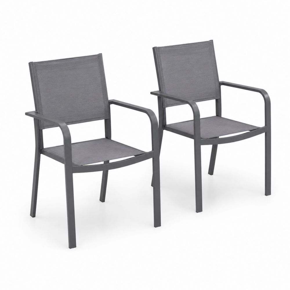 Lot de 2 chaises d'extérieur en aluminium et textilène gris