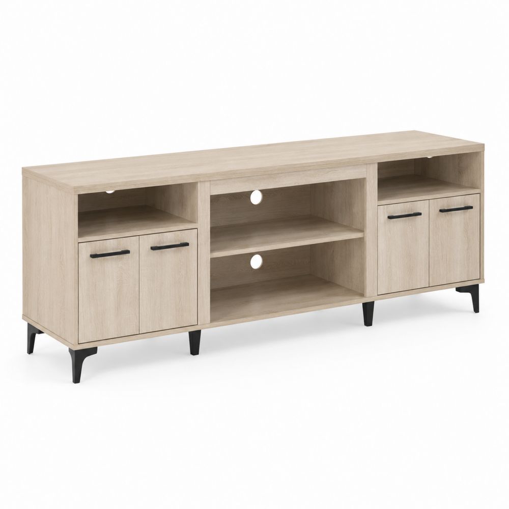 Meuble TV en bois avec portes et étagères 152 cm