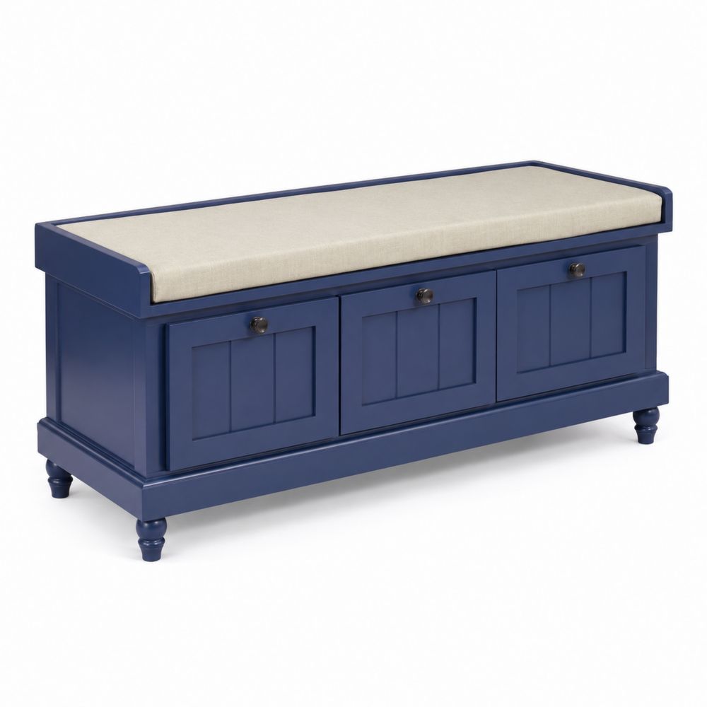 Banc de rangement en bois avec coussin amovible