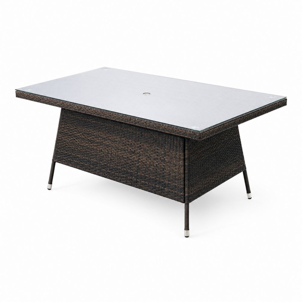 Table rectangulaire en résine tressée et verre Marron