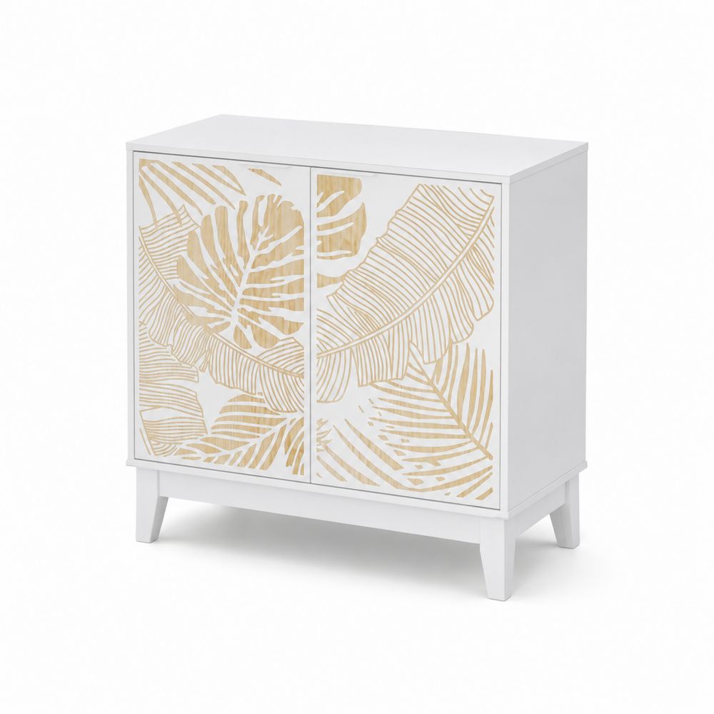 Buffet en Bois avec Motifs de Feuilles 80x40x85 cm