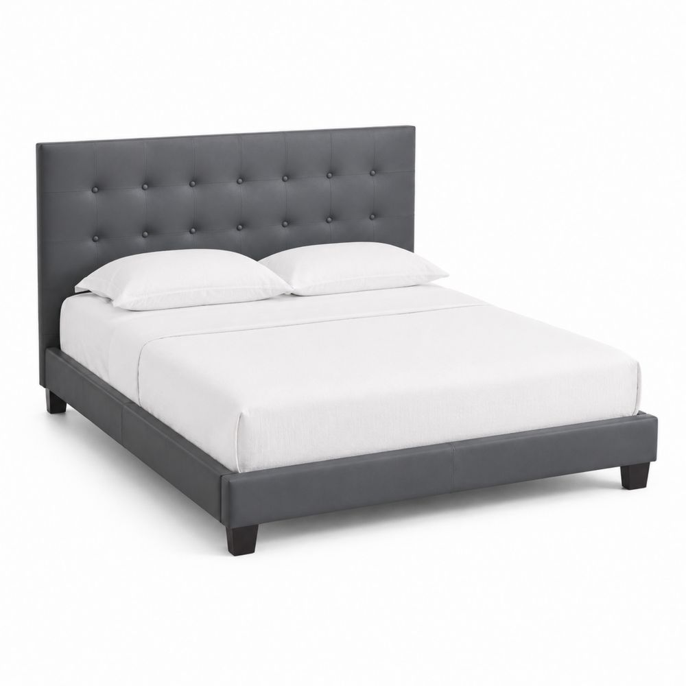 Lit double en cuir synthétique avec tête de lit rembourrée Gris 200x160 cm