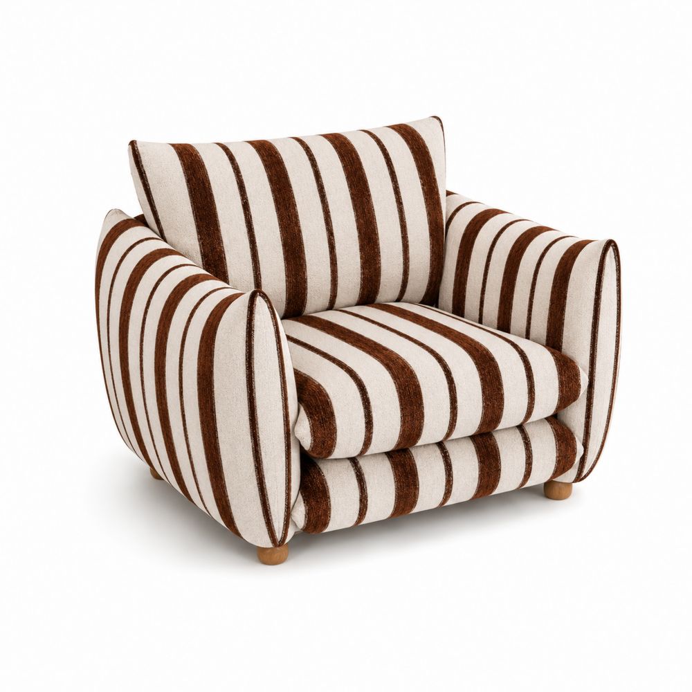 Fauteuil en tissu rayé marron et blanc