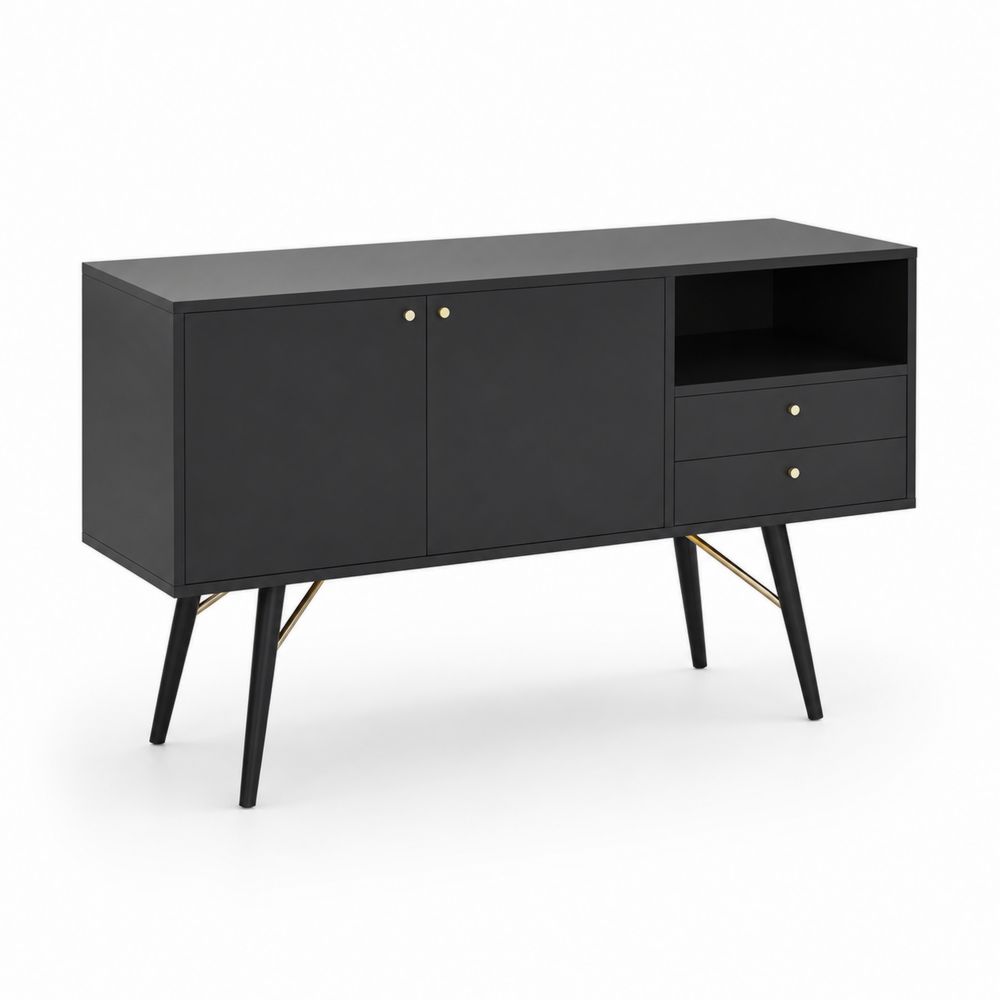 Buffet en bois noir avec portes et tiroirs 120x40x80 cm