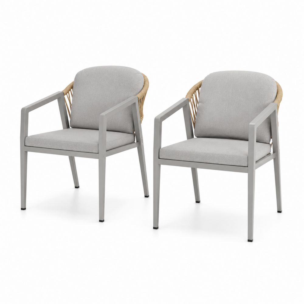 Lot de 2 chaises avec cadre en aluminium et tissu gris