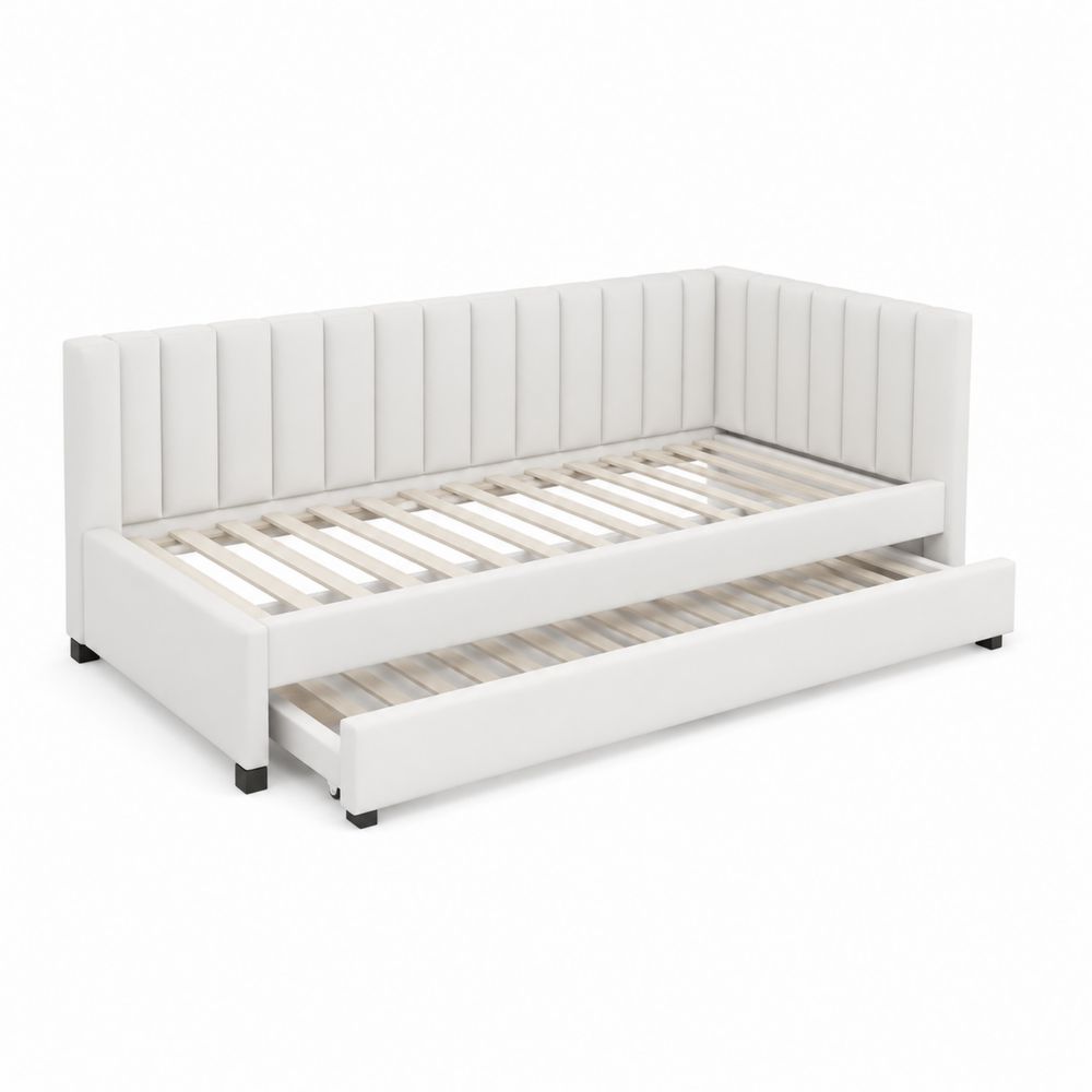 Lit de repos avec tiroir en bois et simili cuir Blanc