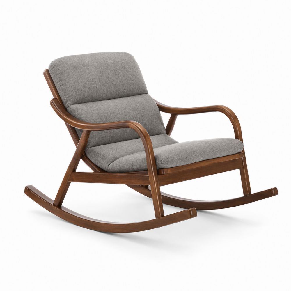 Chaise berçante en bois avec coussin en tissu polyester Gris