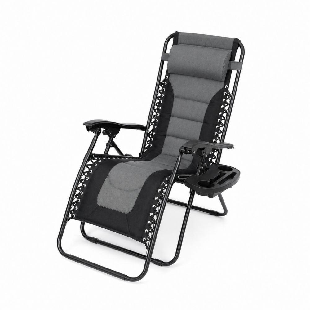 Chaise longue pliante en métal avec accoudoirs et appuie-tête