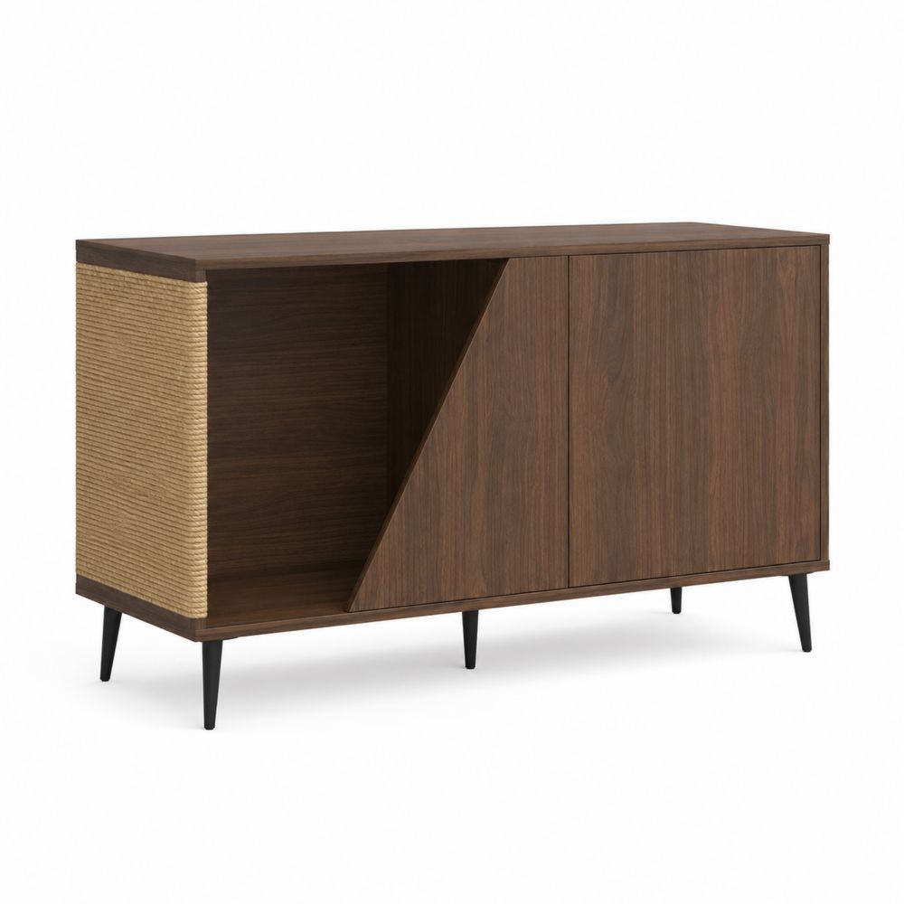 Buffet en bois de noyer avec détails en corde de jute