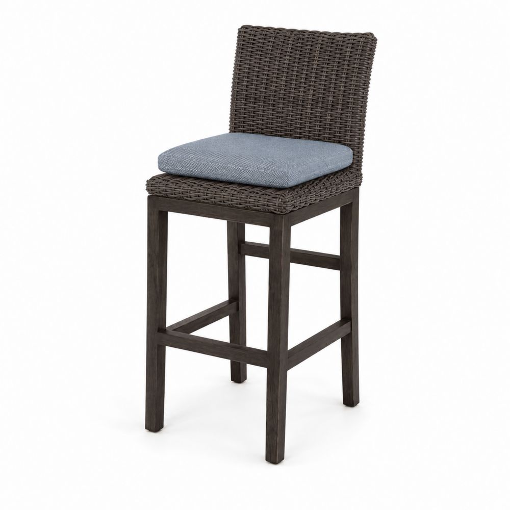 Tabouret de Bar en Résine Tressée avec Coussin en Polyester Bleu