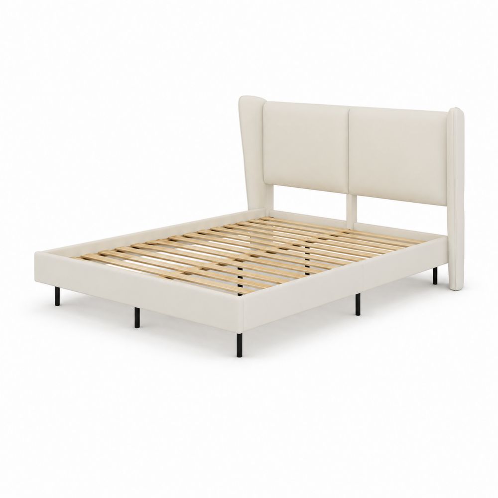 Cama de Plataforma de Cuero Sintético Crudo 200x150 cm