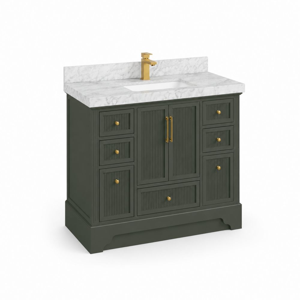Mueble de baño con mármol blanco y gabinete de madera gris oscuro 90 cm