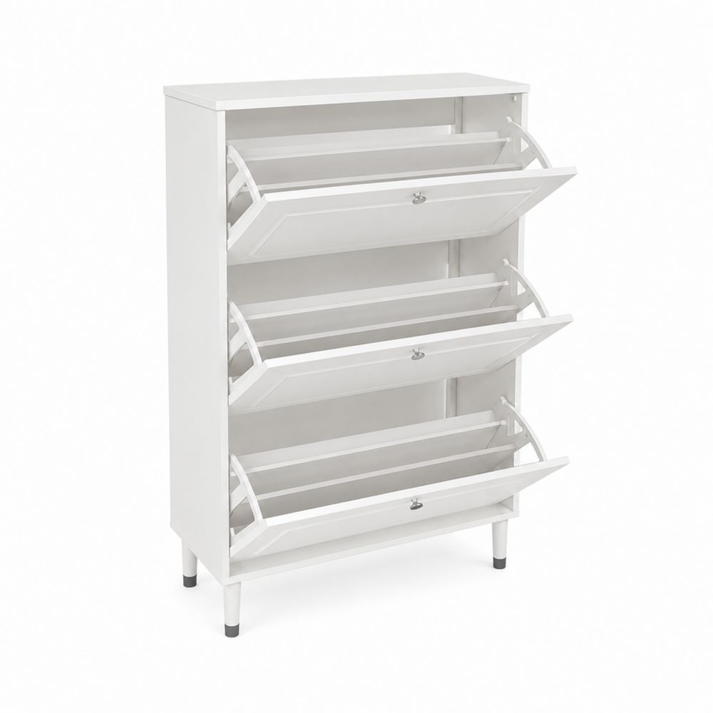 Zapatero de Madera con Puertas Abatibles Blanco 80x30x120 cm