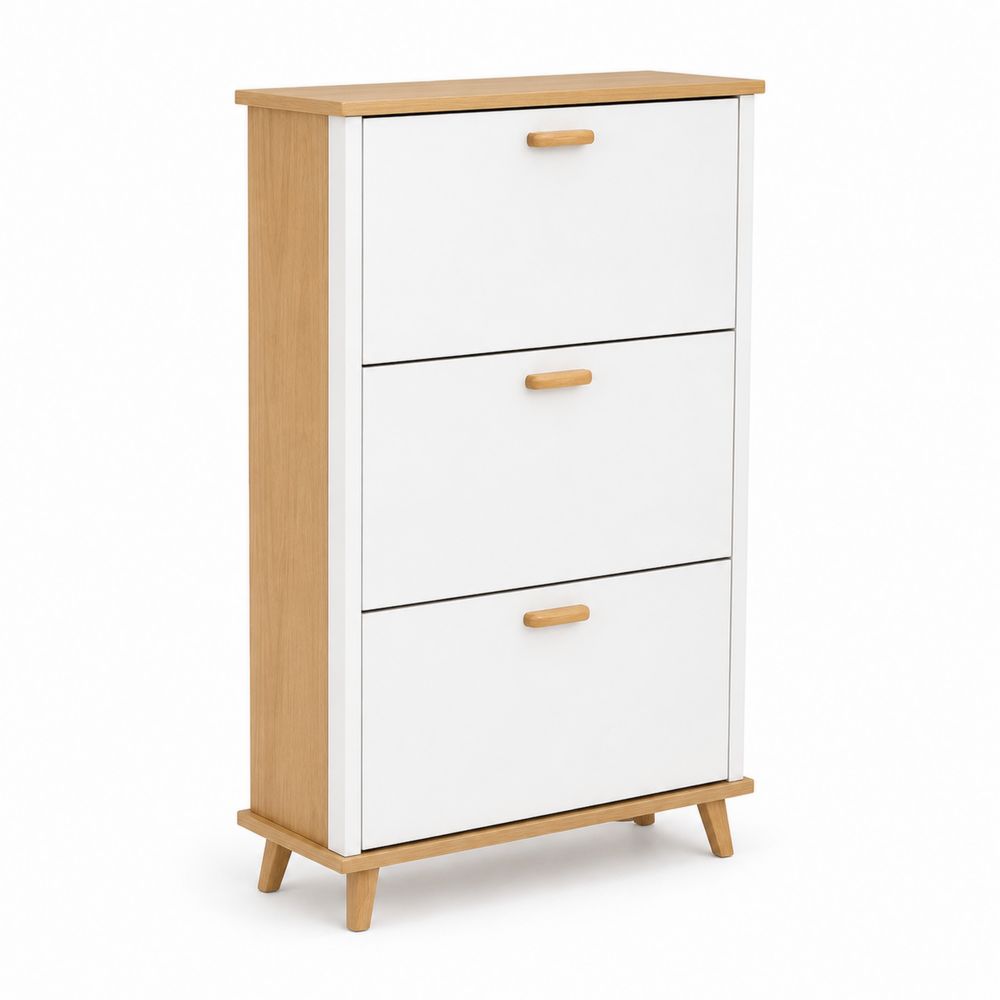 Zapatero de MDF con 3 Puertas Blanco y Roble 120x60x24 cm