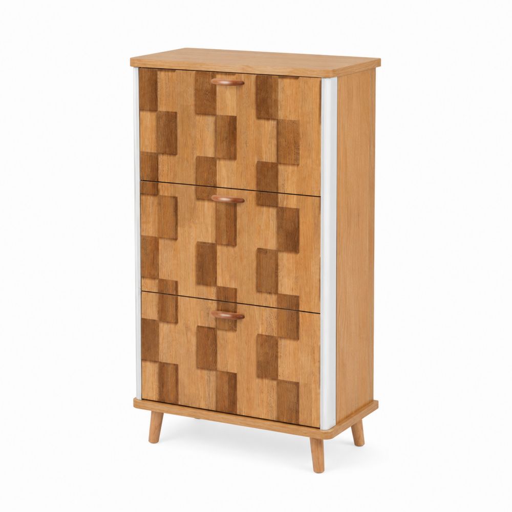 Zapatero de Madera de Roble con Diseño Geométrico 3 Puertas