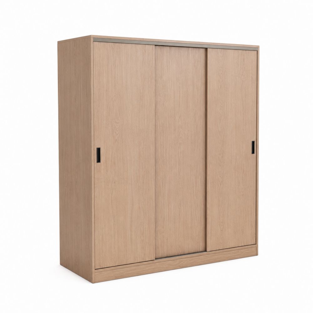 Armario de madera chapada en roble con puertas correderas de 200x180x60 cm