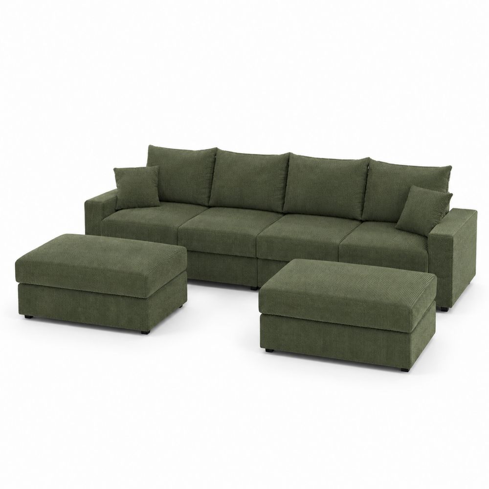 Sofá seccional en L con chaise longue, tela de pana verde