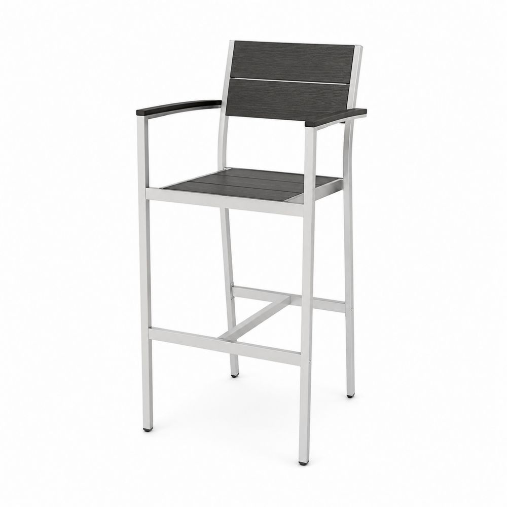 Silla Alta de Metal y Madera Negra y Plateada