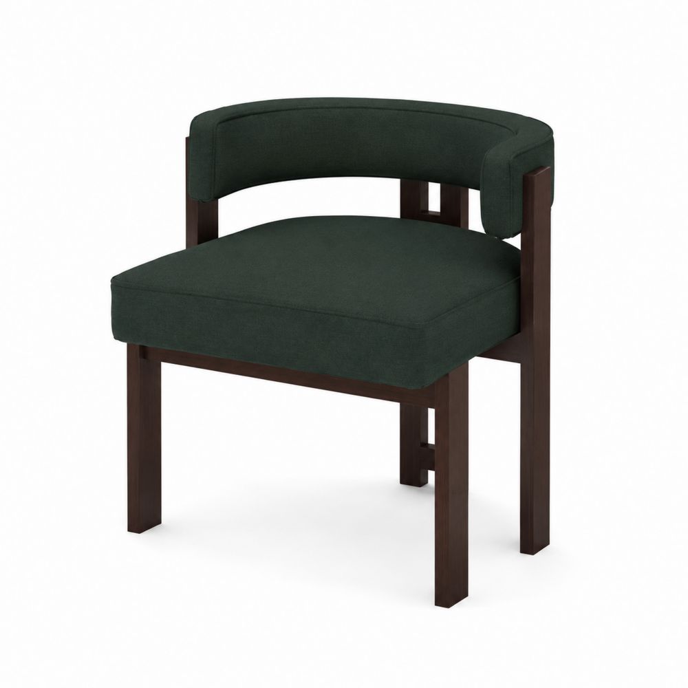 Silla de madera con tapizado en tejido verde oscuro