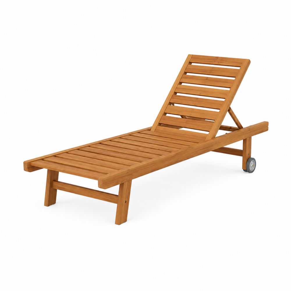 Tumbona de madera de acacia con respaldo ajustable y ruedas
