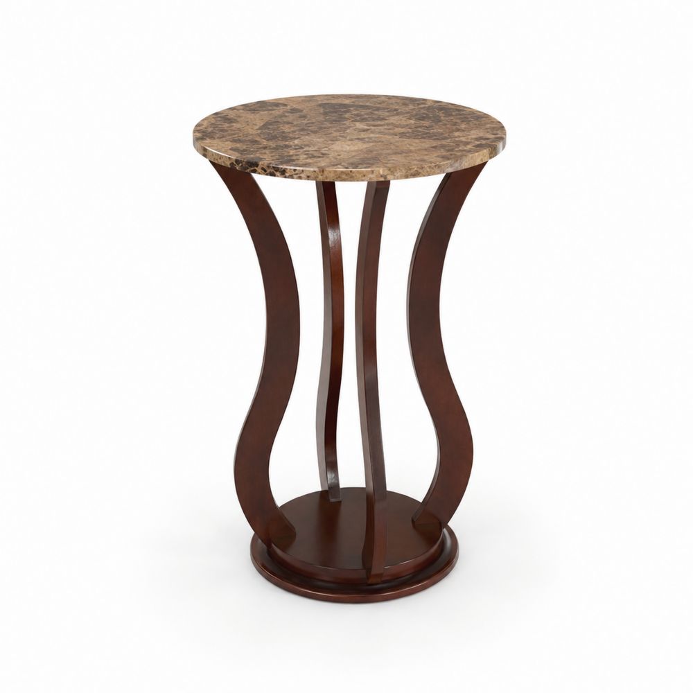 Mesa auxiliar redonda de mármol y madera