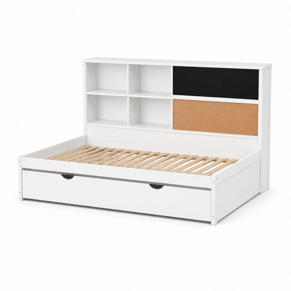 Cama Diván con Estantería Integrada Madera Blanca
