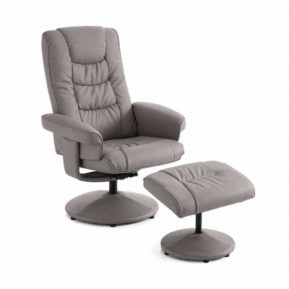 Sillón reclinable de cuero sintético con reposapiés giratorio color Gris