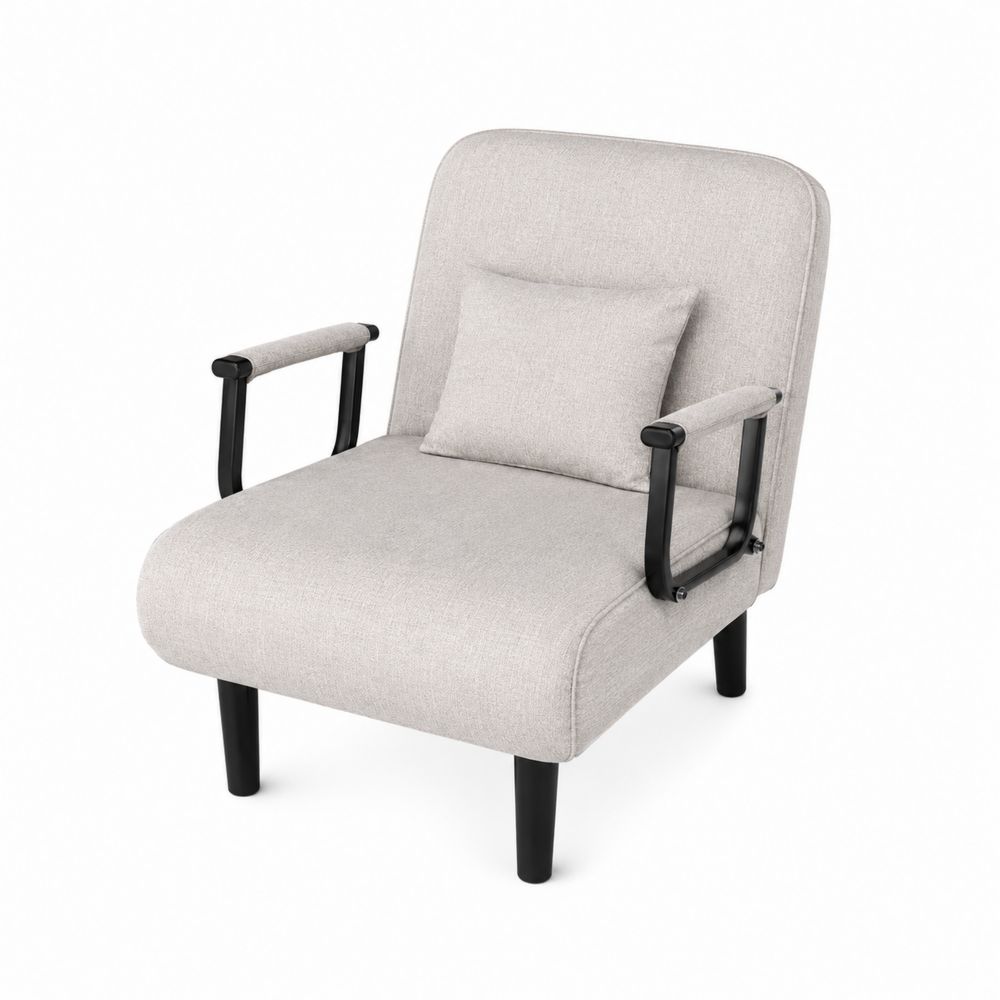 Silla de Tela Beige con Reposabrazos de Metal y Cojín