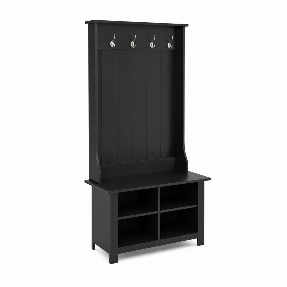 Perchero de Madera Negra con Estantes