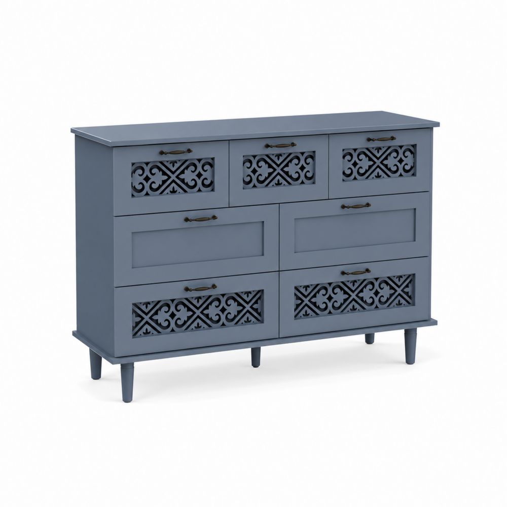 Aparador de Madera con 6 Cajones y Detalles Ornamentales Azul