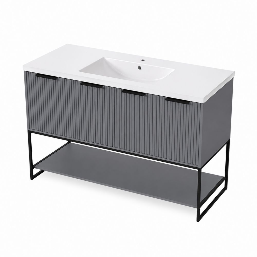 Mueble de baño con lavabo individual MDF y acero 120x45x85 cm Gris/Blanco
