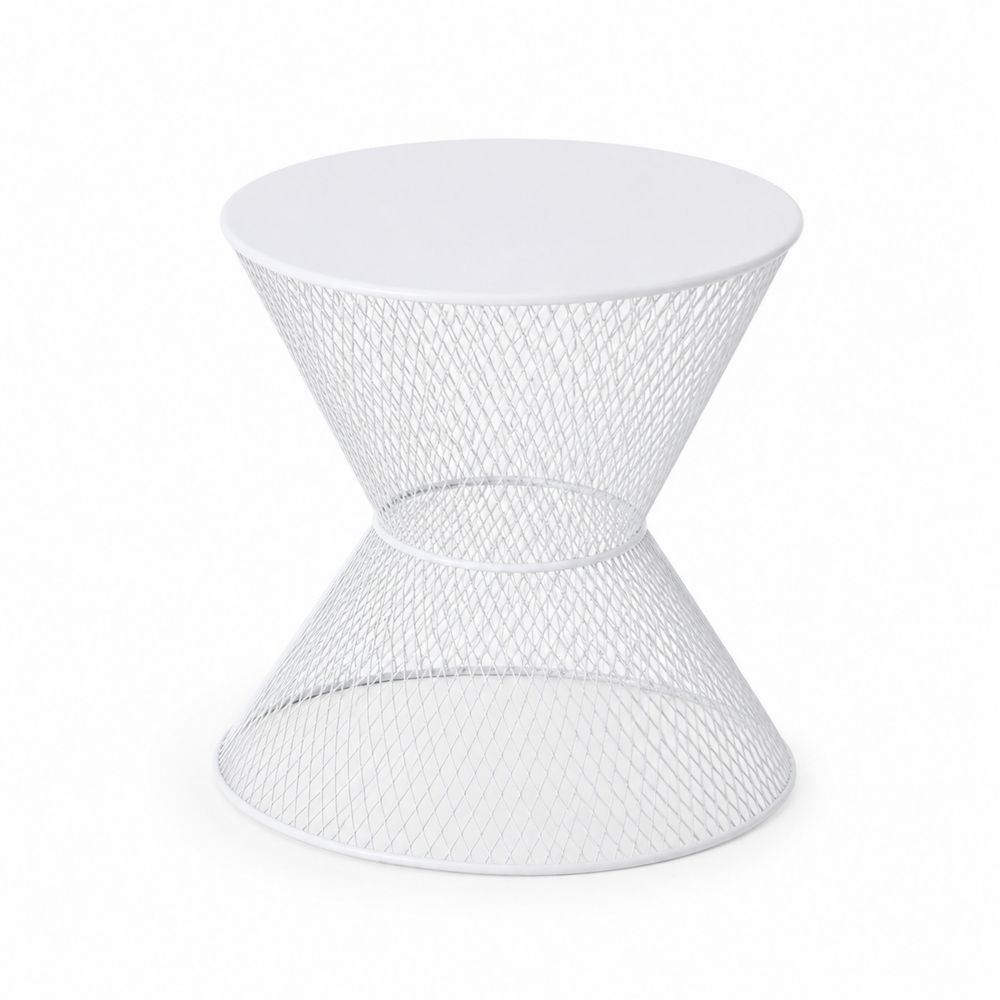Mesa redonda de metal blanca con estructura de rejilla 45cm