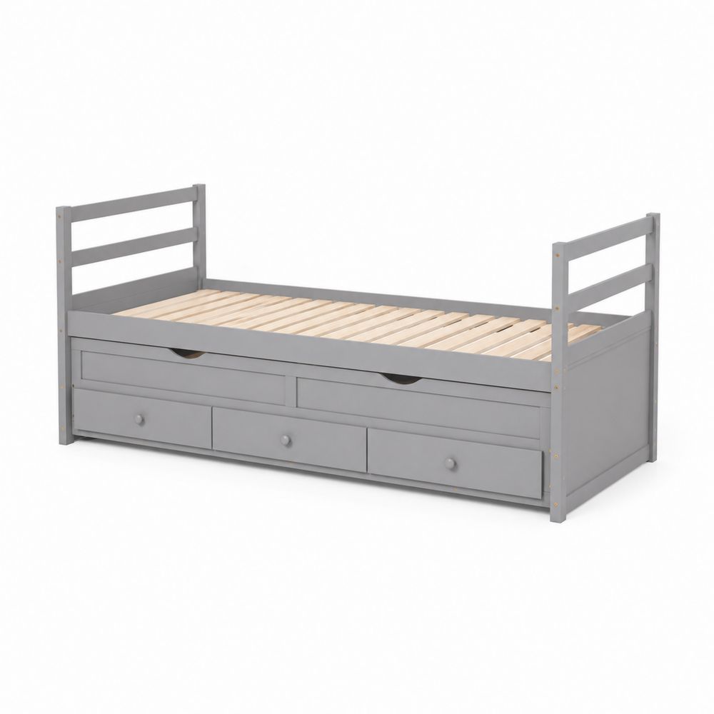 Cama diván de madera gris con cajones 200x90 cm