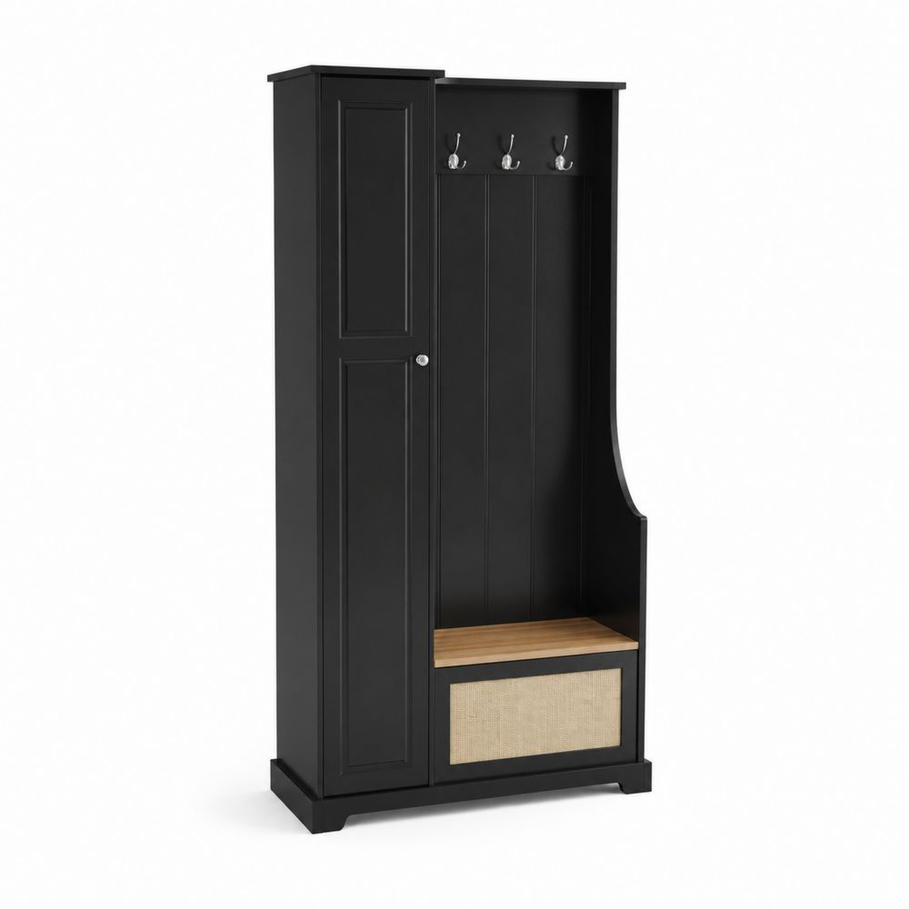 Perchero de Madera con Banco y Armario de Almacenamiento Negro