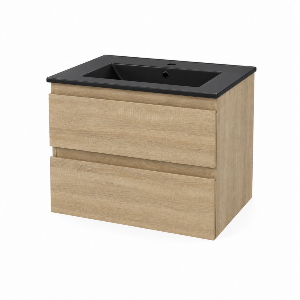 Mueble de baño de MDF Roble con Lavabo de Cerámica Negra