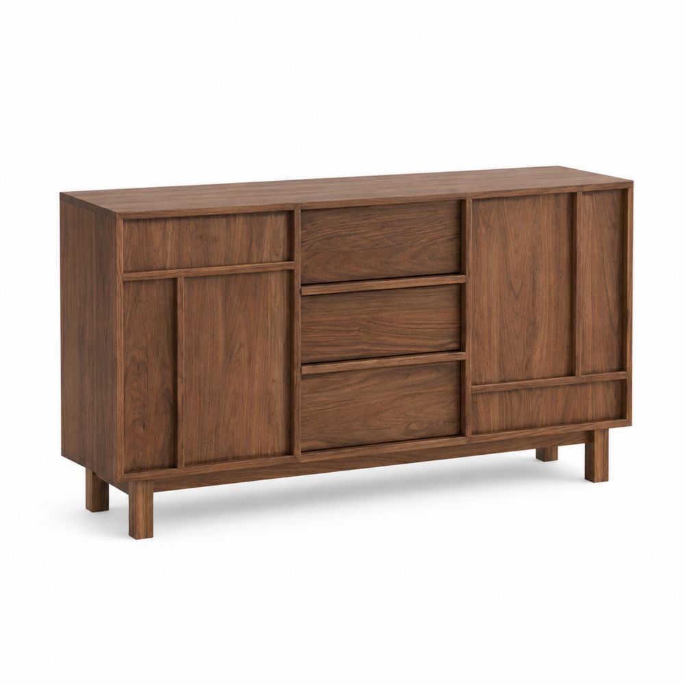 Aparador de Madera Maciza de Nogal con Puertas y Cajones 150x40x80 cm Marrón