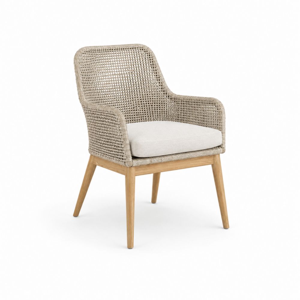 Silla de patio con estructura de teca y mimbre sintético Beige