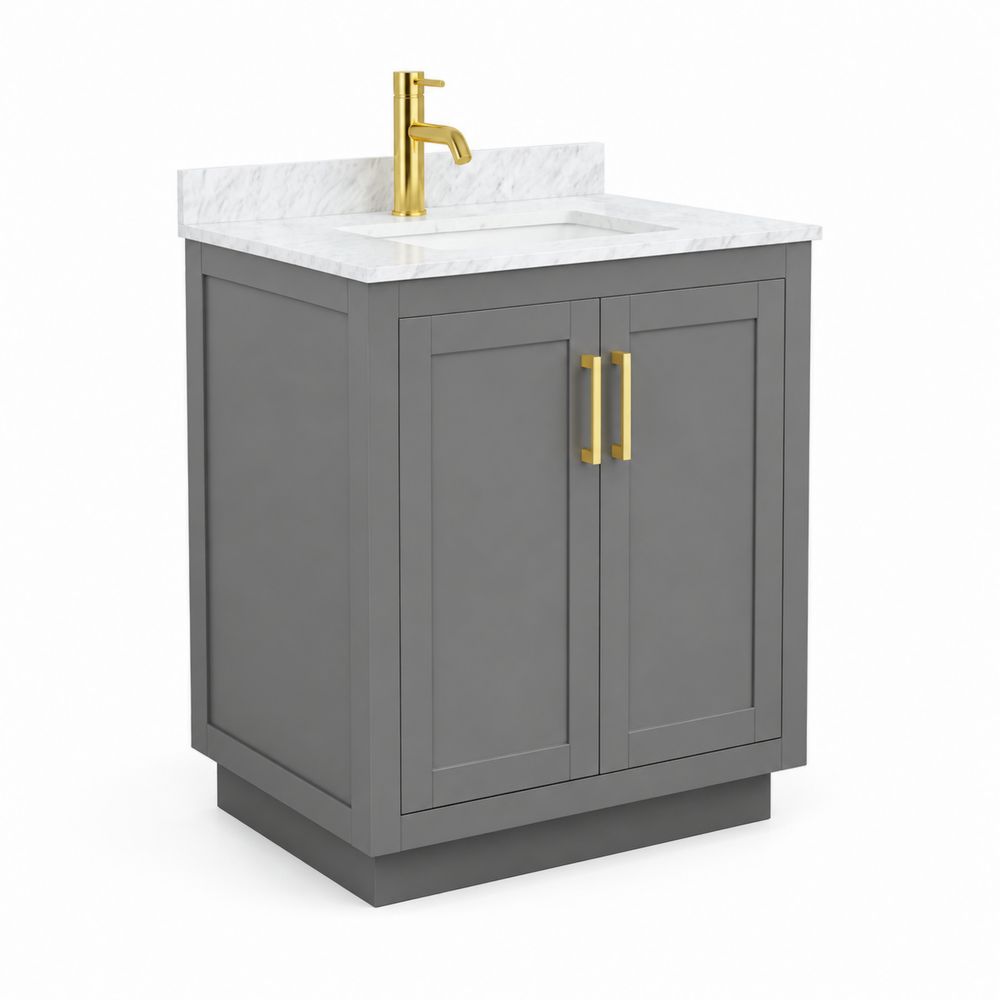 Mueble de baño de madera gris con mármol
