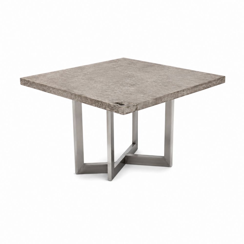Mesa cuadrada de piedra caliza y acero inoxidable 90x90 cm Gris