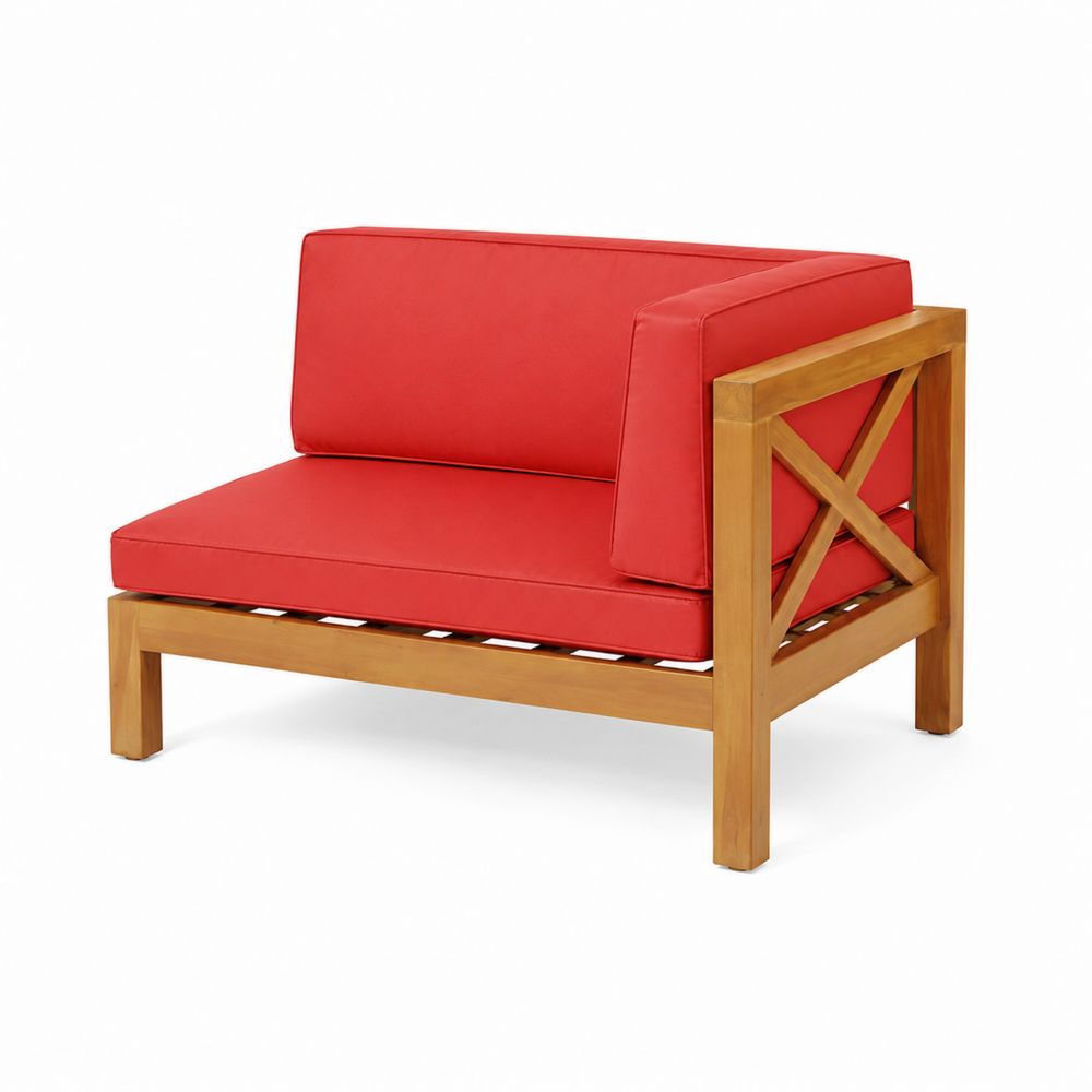 Sillón de Esquina de Madera de Teca y Cojín Rojo