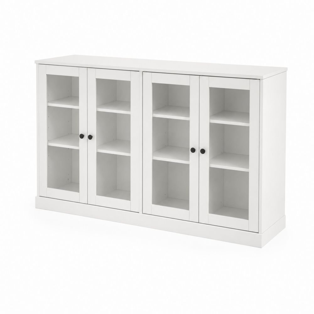 Aparador de Madera Blanco con Puertas de Vidrio Templado 120x40x85 cm