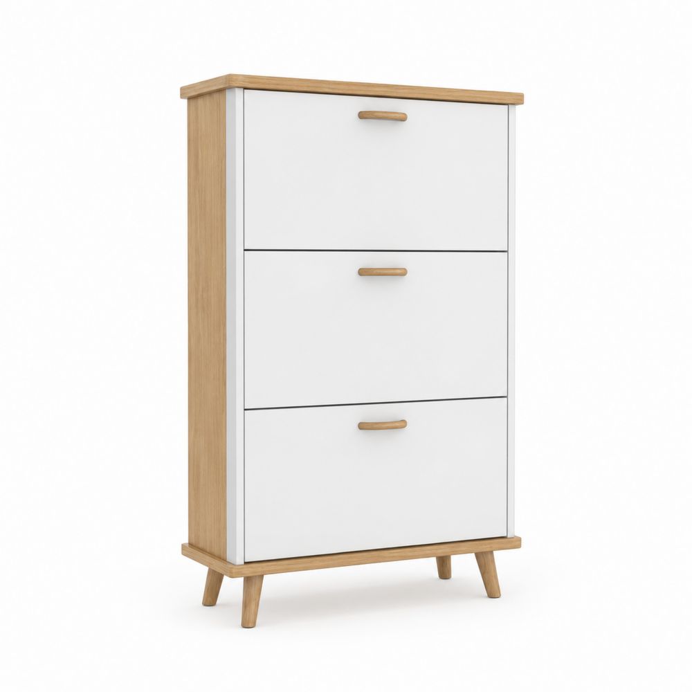 Zapatero de MDF y Madera Blanco con 3 Compartimentos, 120 cm de Alto