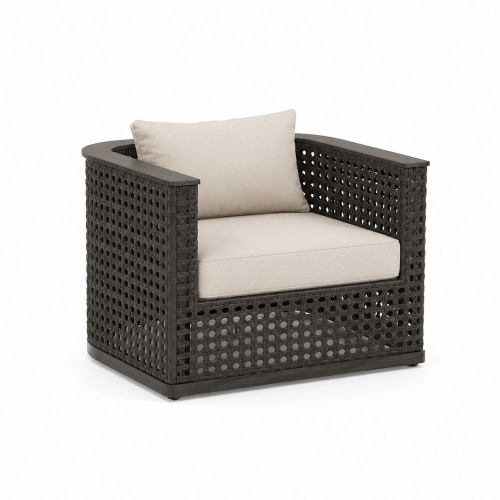 Sillón de Resina Trenzada con Cojines Beige