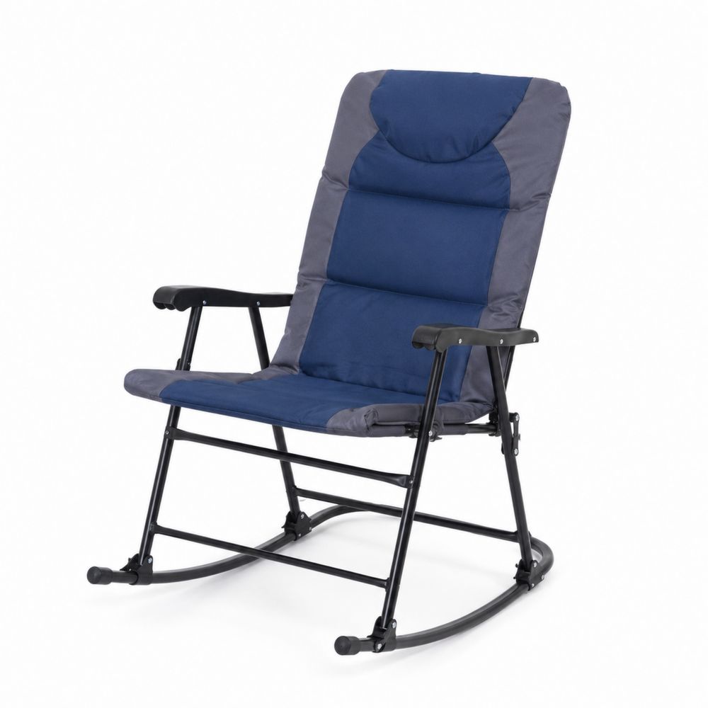 Silla mecedora de metal con asiento de poliéster azul/gris