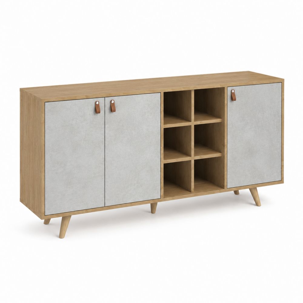 Aparador de Madera y Melamina Gris con Puertas y Estantes 180x40x75 cm