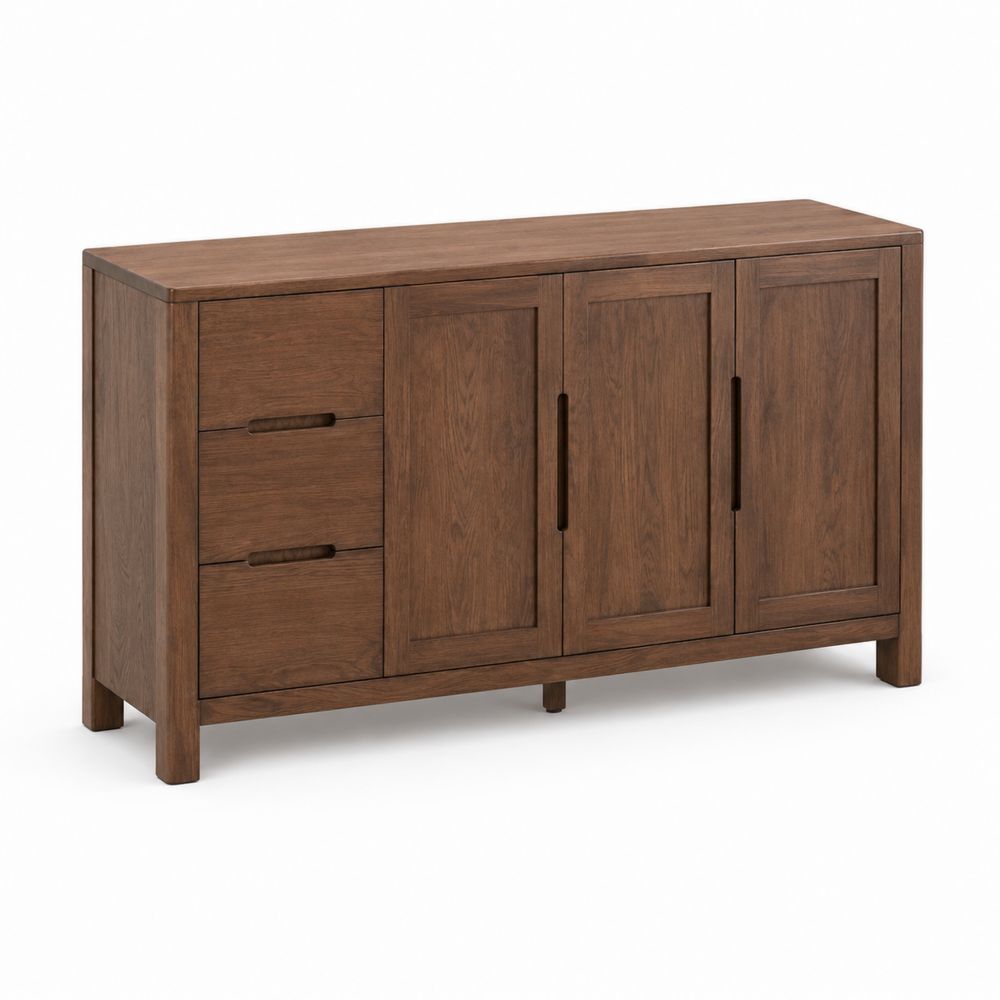 Aparador de Madera de Nogal con 3 Puertas y 2 Cajones