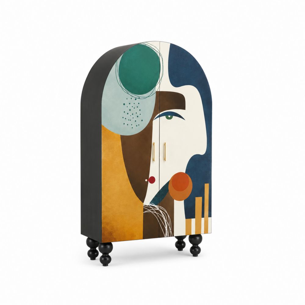 Armario de madera con diseño artístico multicolor